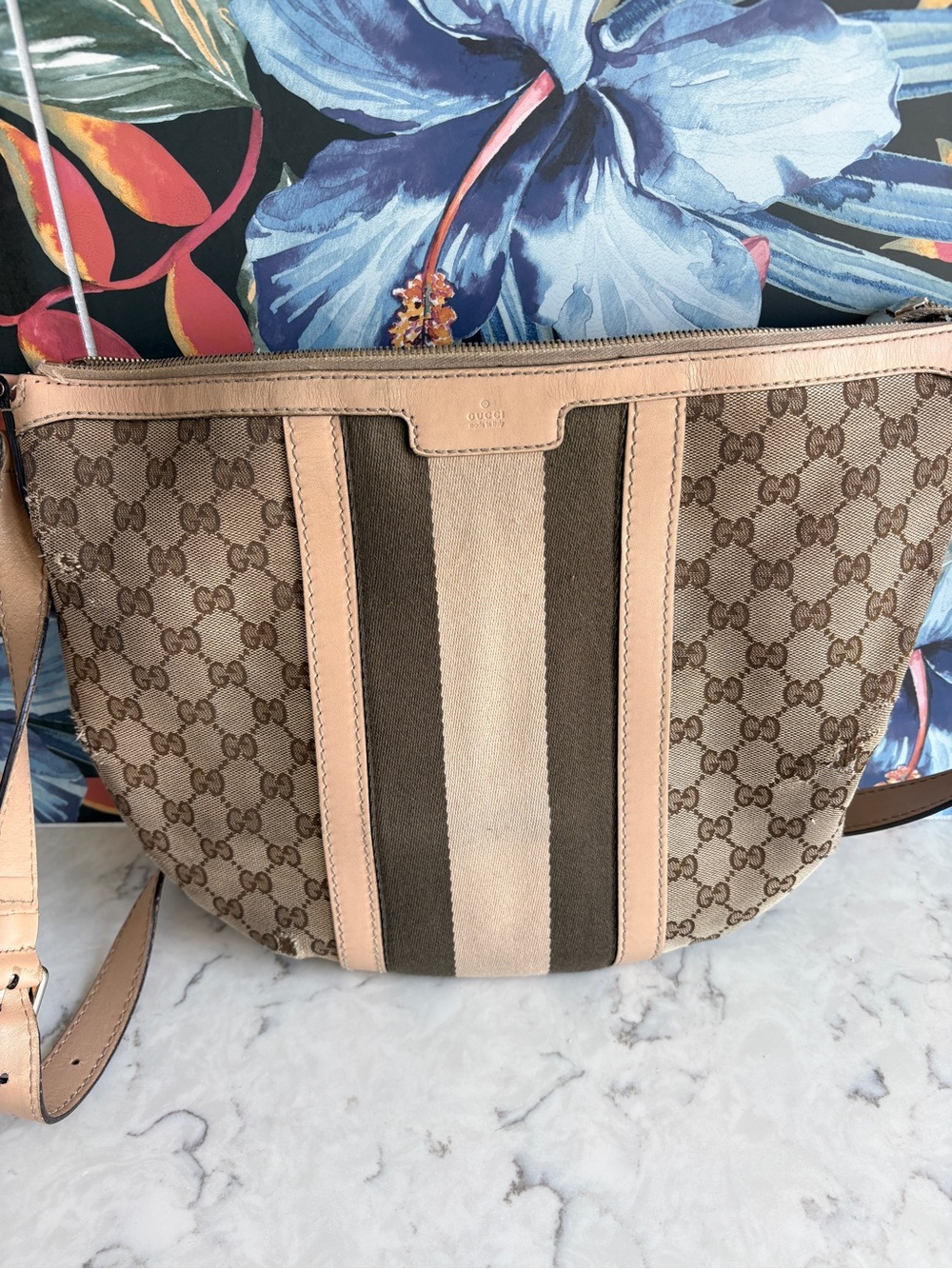 Vintage Gucci Beige and Brown GG Canvas Stripe Crossbody Bag